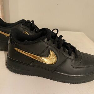 Nike Black and Gold Dunks Sneakers